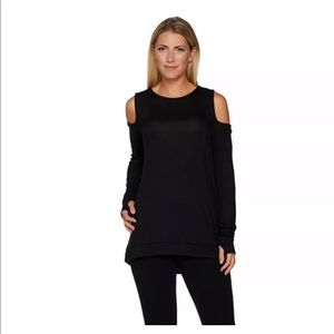AnyBody long sleeve cold shoulder hacci top